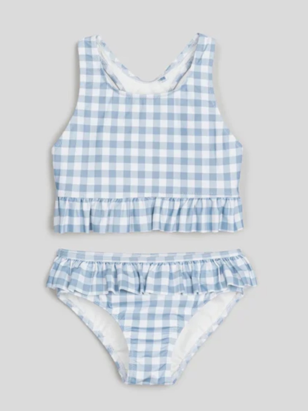 Light Blue Gingham Ruffle Kids Bikini